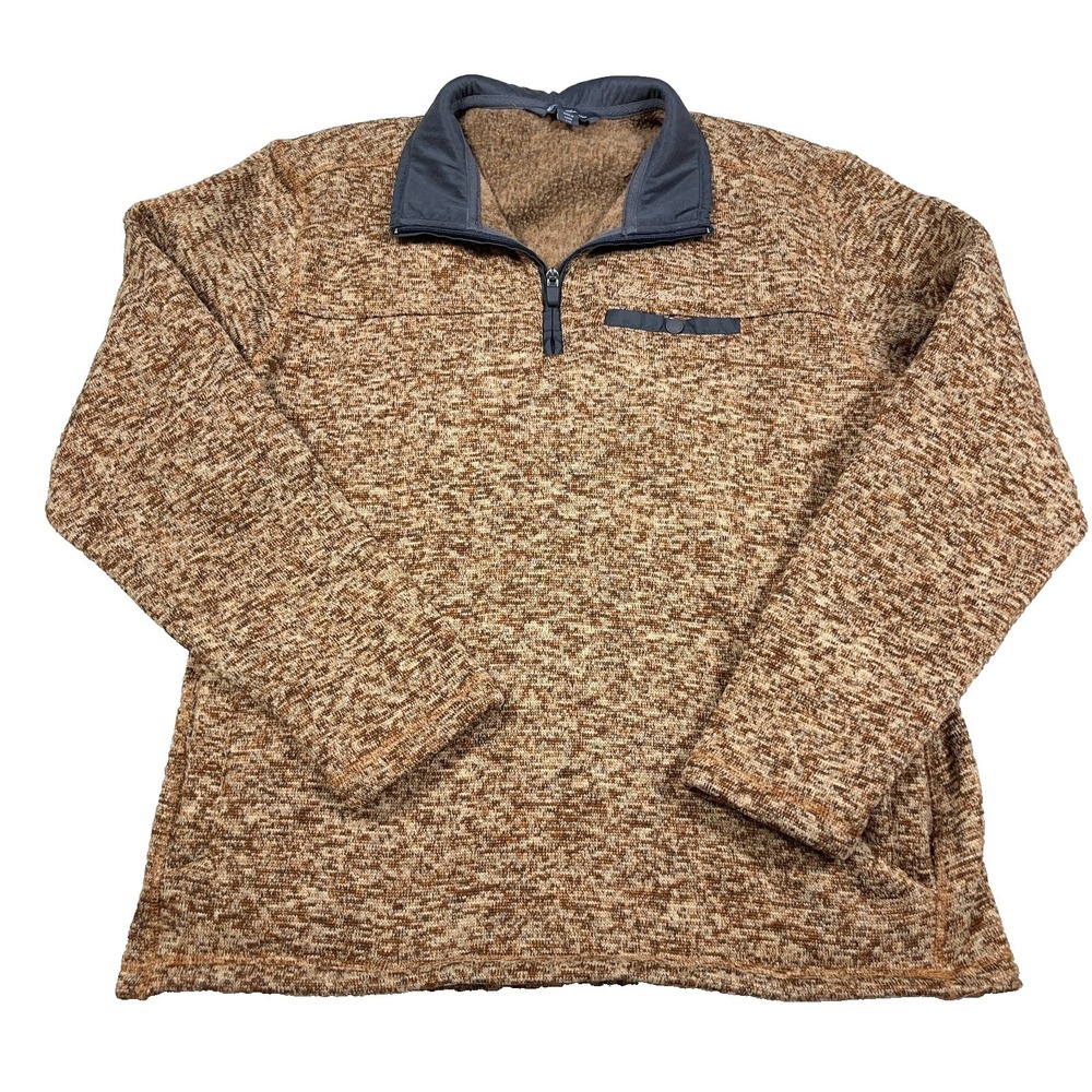 Eddie Bauer Sweater‎ Men Large Brown Pullover Quarter Zip Fleece Jacket Heather
